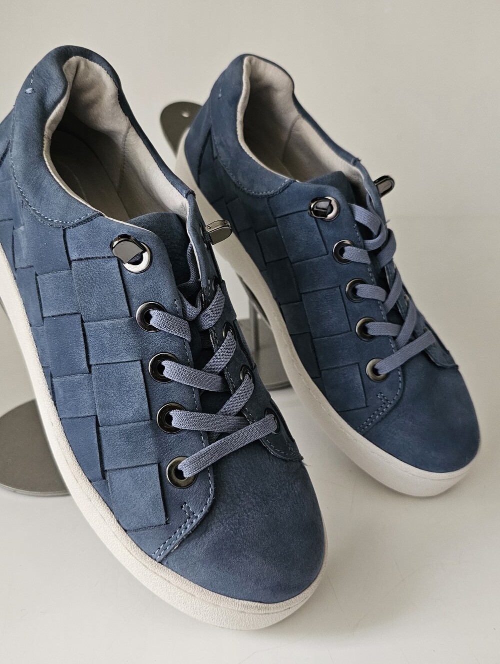 Jambu Chloe Womens 7 Blue Casual Sneakers Woven Pattern Bungee Laces Leather
